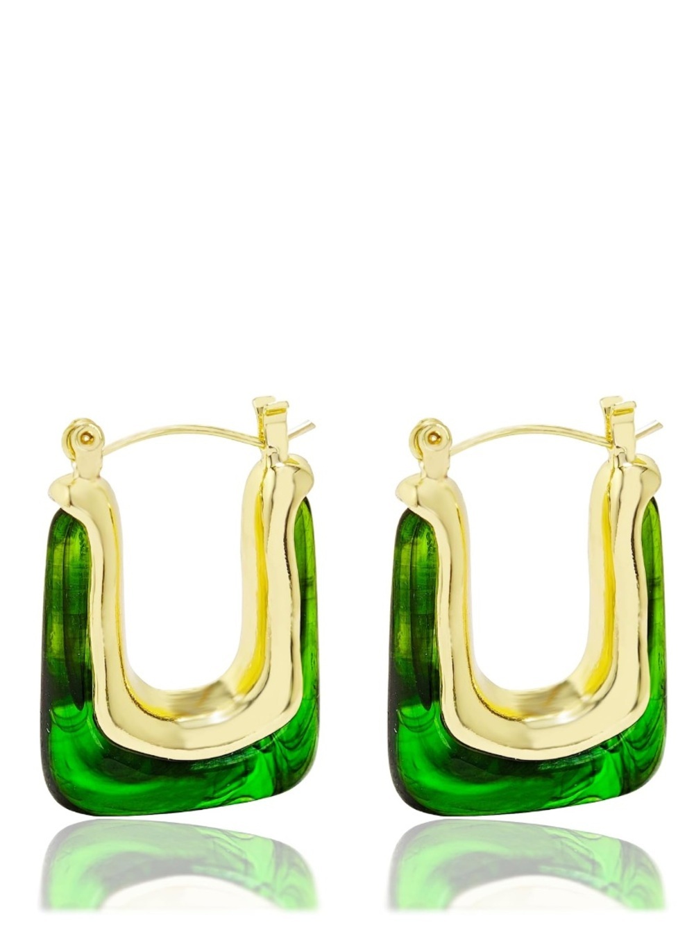 14K Gold Plated Emerald Green Resin Hoop Earrings | NWT - Picture 4 of 9